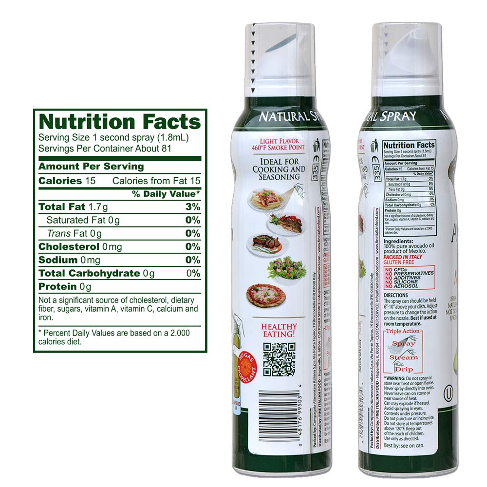 Mantova Avocado Oil Cooking Spray, 100% Pure, 5 Fl Oz, Perfect for Baking, Grilling, and Seasoning