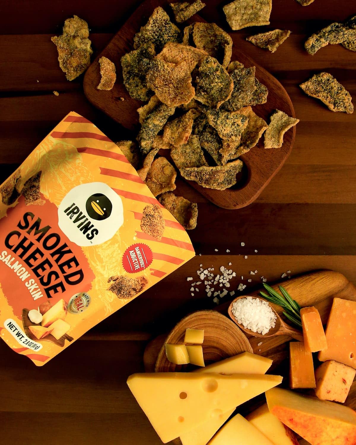 Irvins Smoked Cheese Salmon Skin Chips - Premium Hand Cooked, Halal, High Protein, Keto-Friendly, 2.8 oz (Pack of 3), Orange