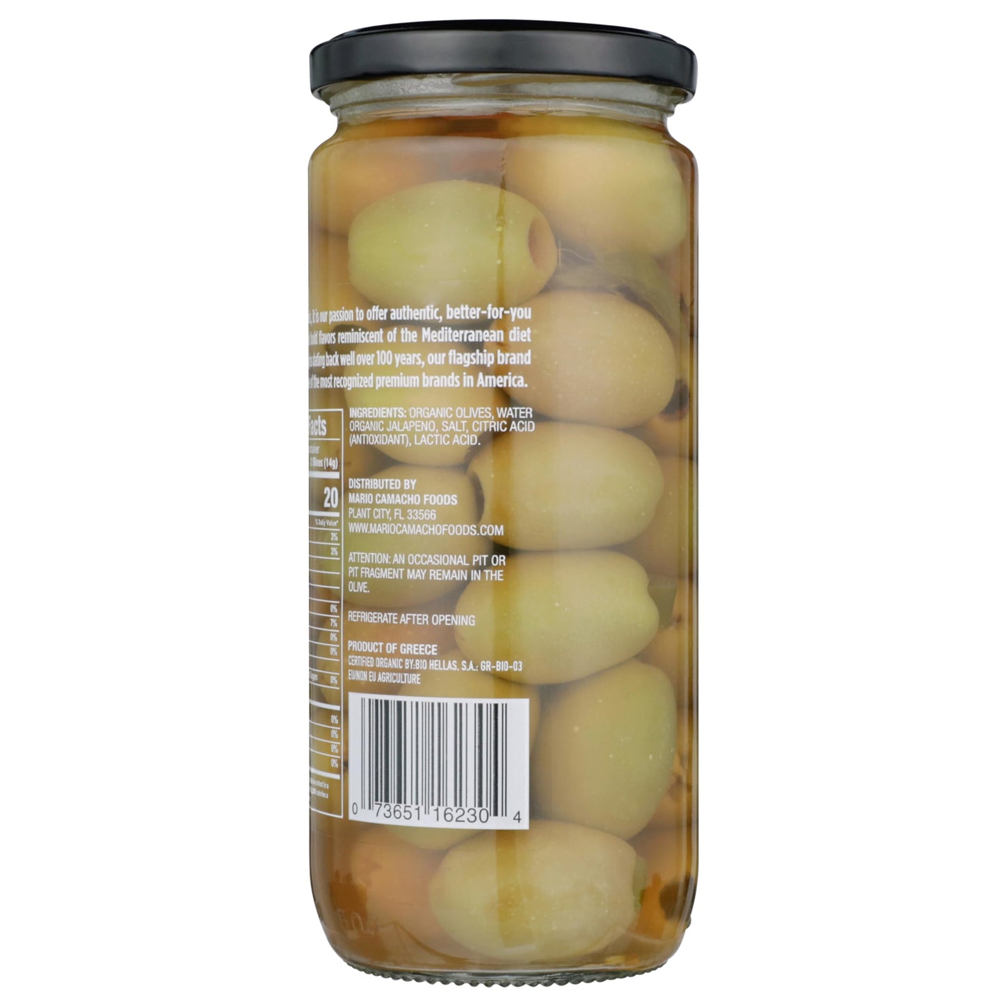 Mario Camacho Foods Organic Stuffed Olives, Jalapeno Stuffed, 10 Ounce