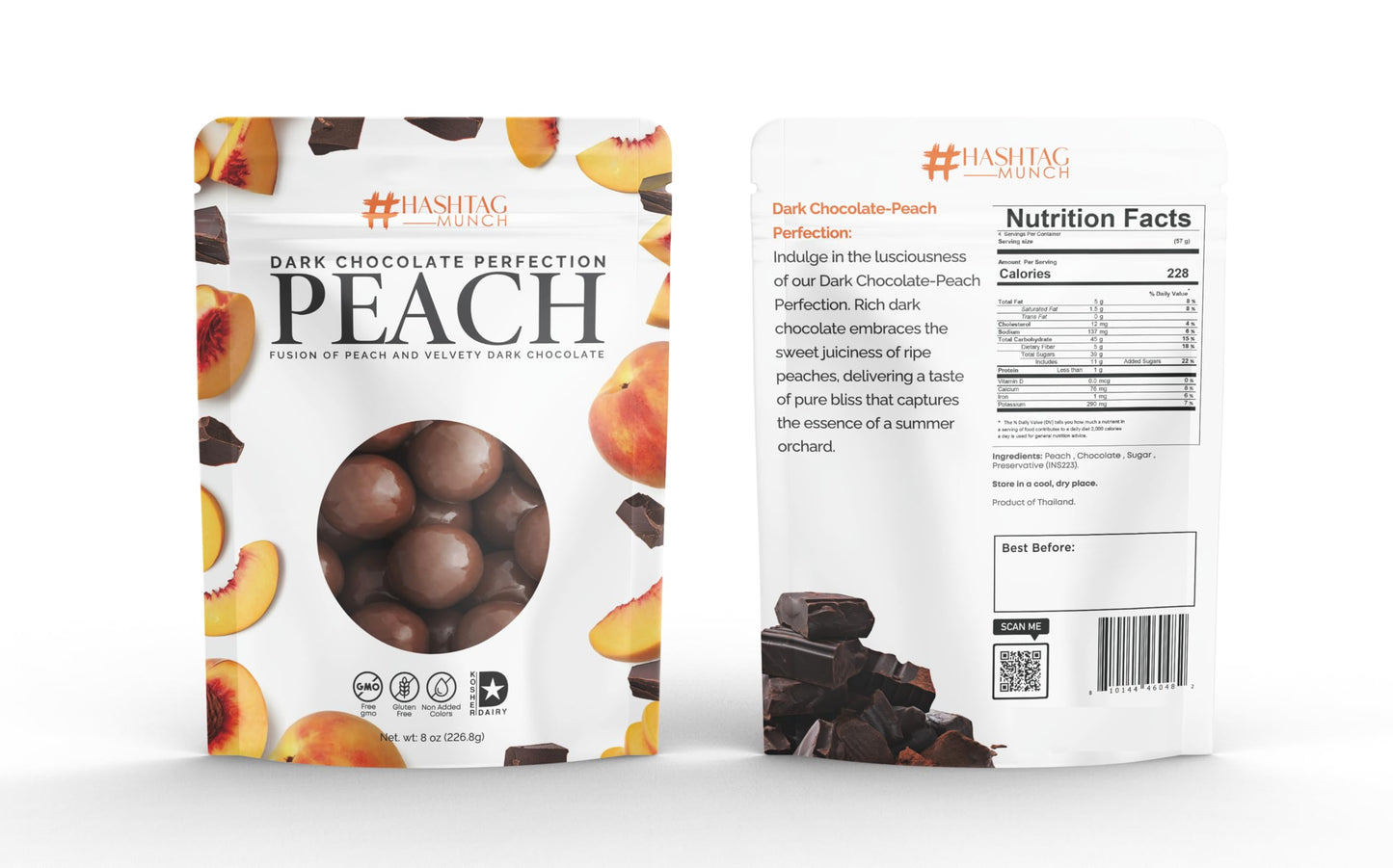 Premium Dark Chocolate Covered Ripe Juicy Wild Peach Balls Candy 8-Oz Bag Healthy Sweet Snack Made With Real Natural Fruit, Simp