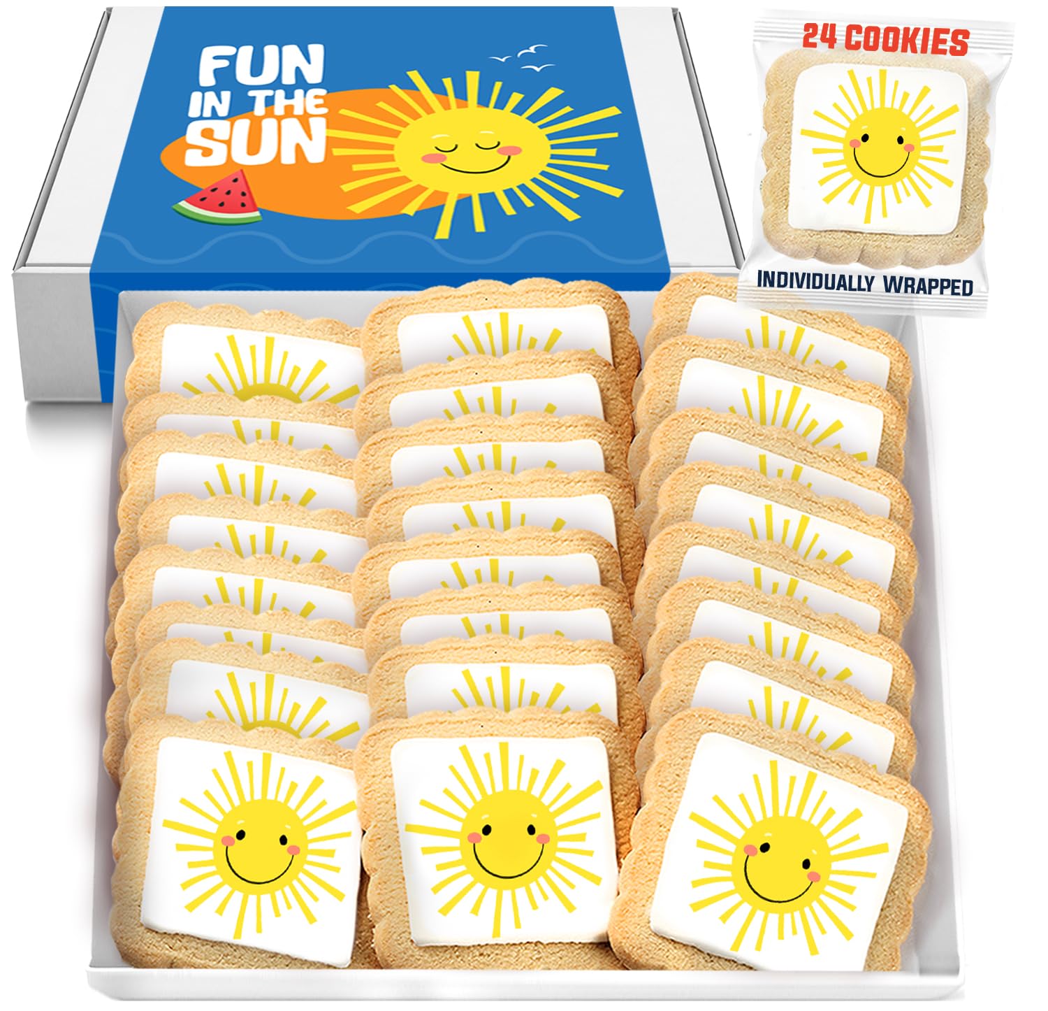 Sun Cookies Beach Party Pool Favors Individually Wrapped Sun Them | 24 Pack Bulk for Kids Birthday Party Sugar Cookie