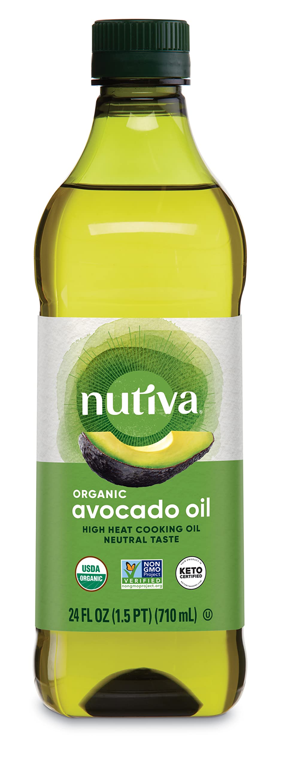 Nutiva Organic Avocado Oil, 100% Pure, High-Heat Cooking Oil, 24 Fl Oz, USDA Organic, Non-GMO, Yellow