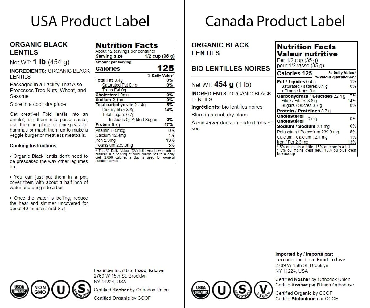 Organic Black Lentils, 1 Pound - Non-Gmo, Whole Dry Pulses, Raw, Sproutable, Kosher, Vegan, Bulk Legumes, Black Masoor Daal. Rich In Thiamin, Folate, Protein. Great For Stews, Curries, Tacos, Soups.