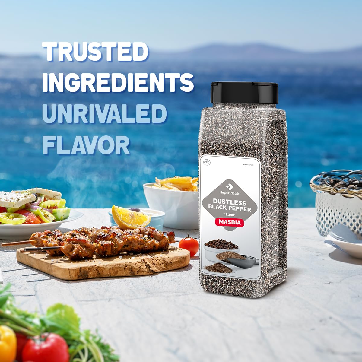 Dependable Foods Black Pepper Spice - 100% Natural, Non-GMO, Salt-Free - 12.9 oz Bulk Jar