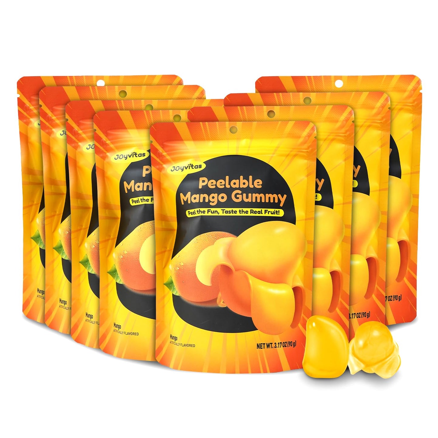 Joyvitas Peelable Gummy Mango Candy - Low Sugar, Individually Wrapped, Pack of 8 (25.4oz) - Perfect for Christmas Gifts and Stocking Stuffers
