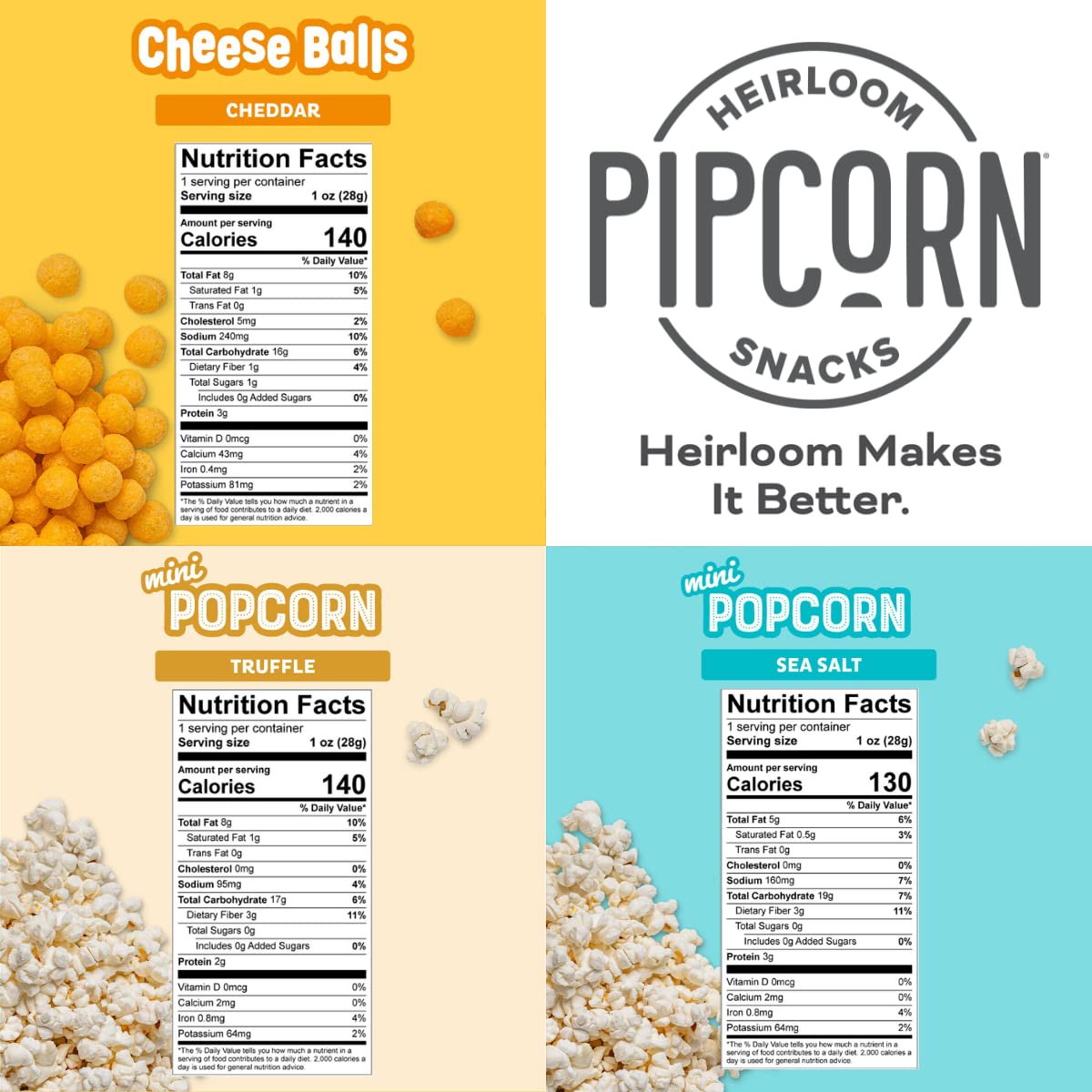 Heirloom Snack Variety Pack By Pipcorn - 1Oz 24Pk - With Cheese Balls And Mini Popcorn, Healthy Snacks, Gluten Free Snacks, Snac