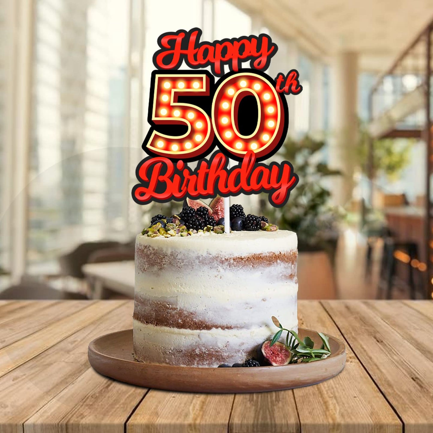 Happy 50Th Birthday Cake Topper Fluorescent Flashing Night Out Hen Movie Nightclub Theme Decor Supplies Woman Man Happy Birthday