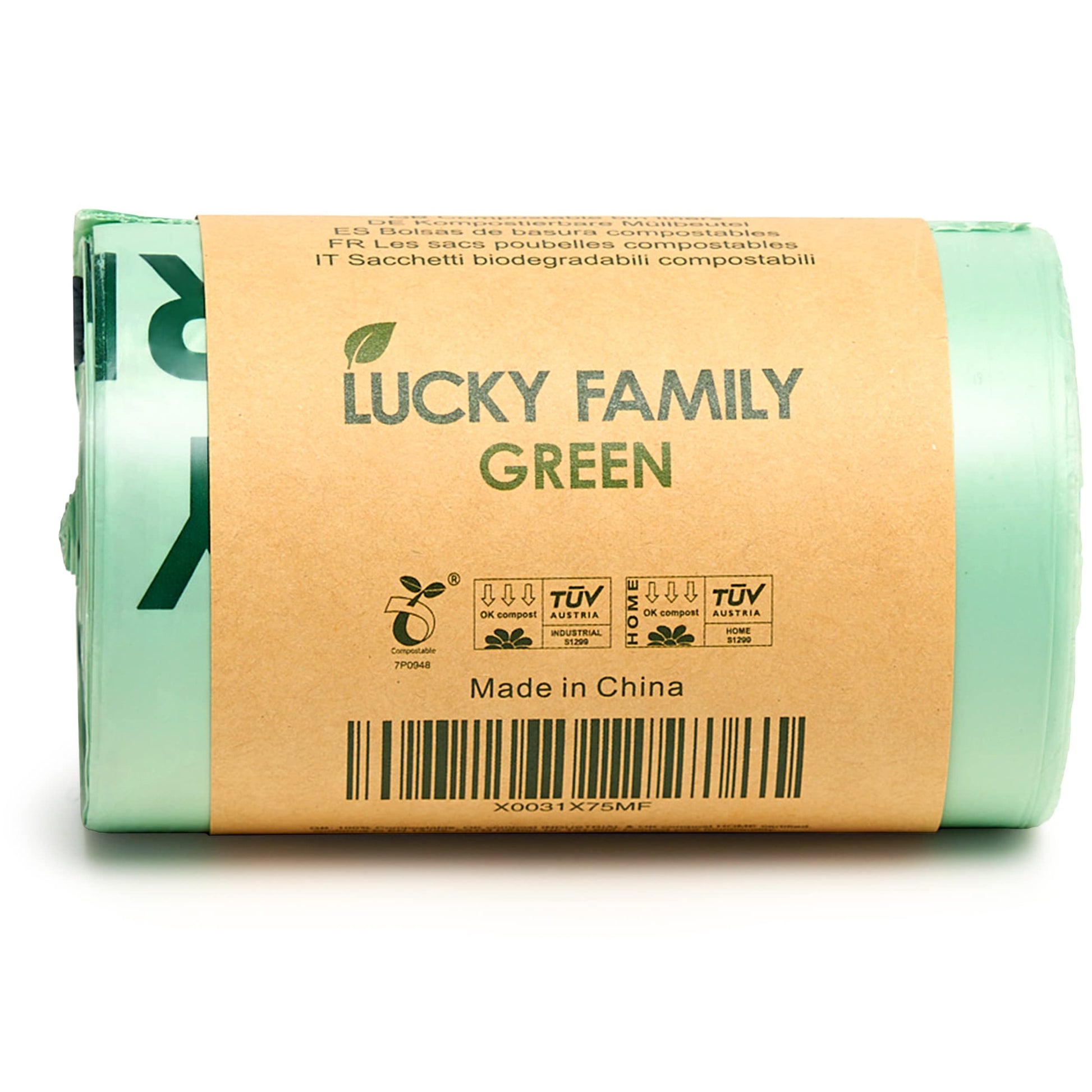 Lucky Family Green Compost Bags For Kitchen Countertop Bin 2.6 Gallon - 100% Compostable Food Waste Trash Repurpose - Perfect Bi