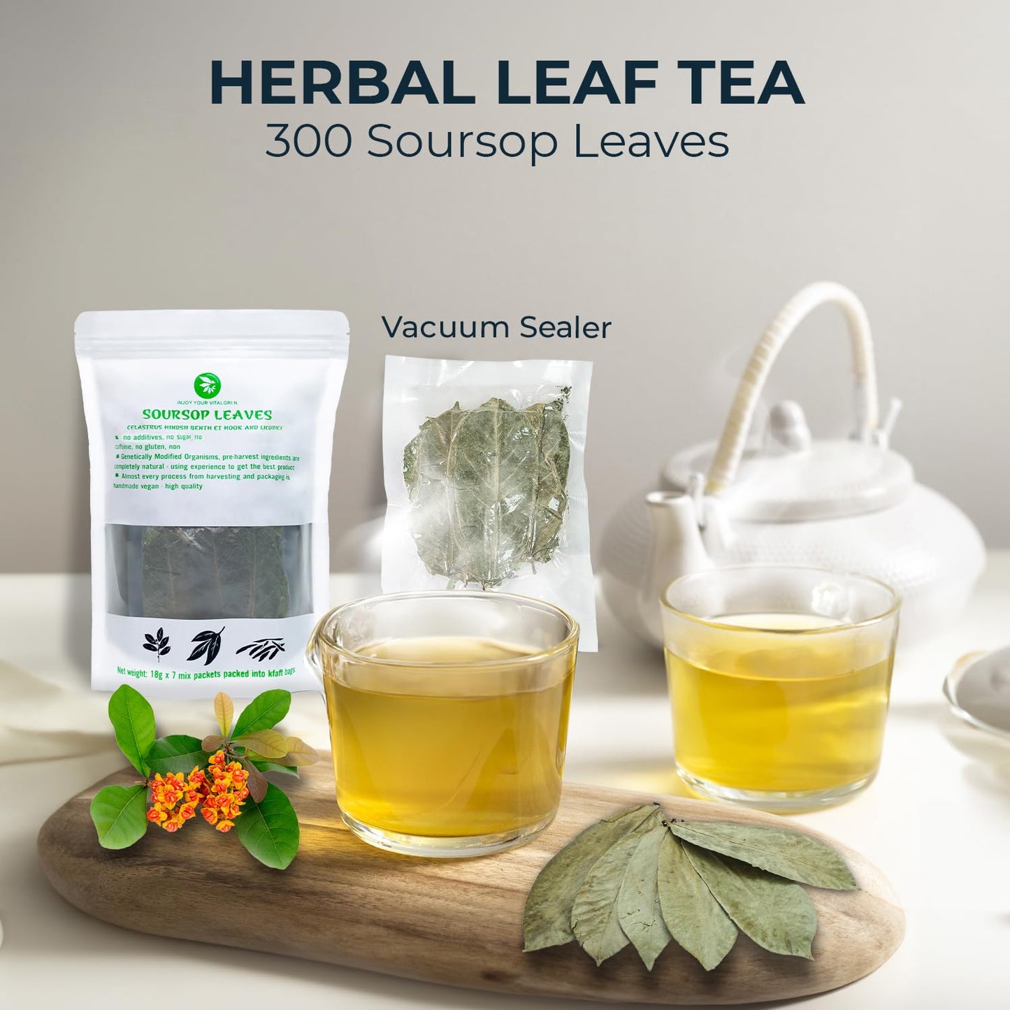 INJOY YOUR VITALGRI:N Soursop Leaf Tea Blend with Licorice Root, 5.22oz, Natural Herbal, Re-Steep Whole Leaf, No Sugar Added