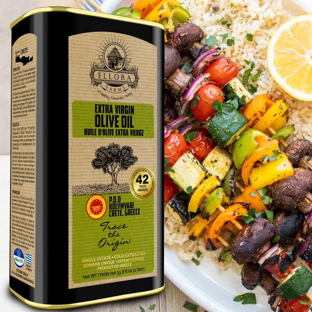 Ellora Farms Olive Oil Extra Virgin, Traceable & Certified PDO Polyphenol Rich Extra Virgin Olive Oil Cold Pressed, Global Gold