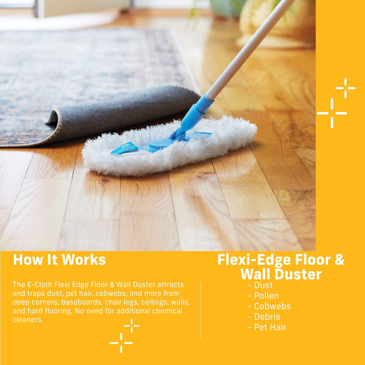 E-Cloth Flexi-Edge Floor & Wall Duster, Reusable Dusting Mop For Floor Cleaning, 200 Wash Guarantee, 1 Pack