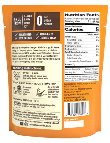 Miracle Noodle Organic Ready To Eat Angel Hair Style Noodle, Plant Based, Gluten Free, Shirataki Rice, Keto And Paleo Friendly, 7 Ounce (Pack Of 6)