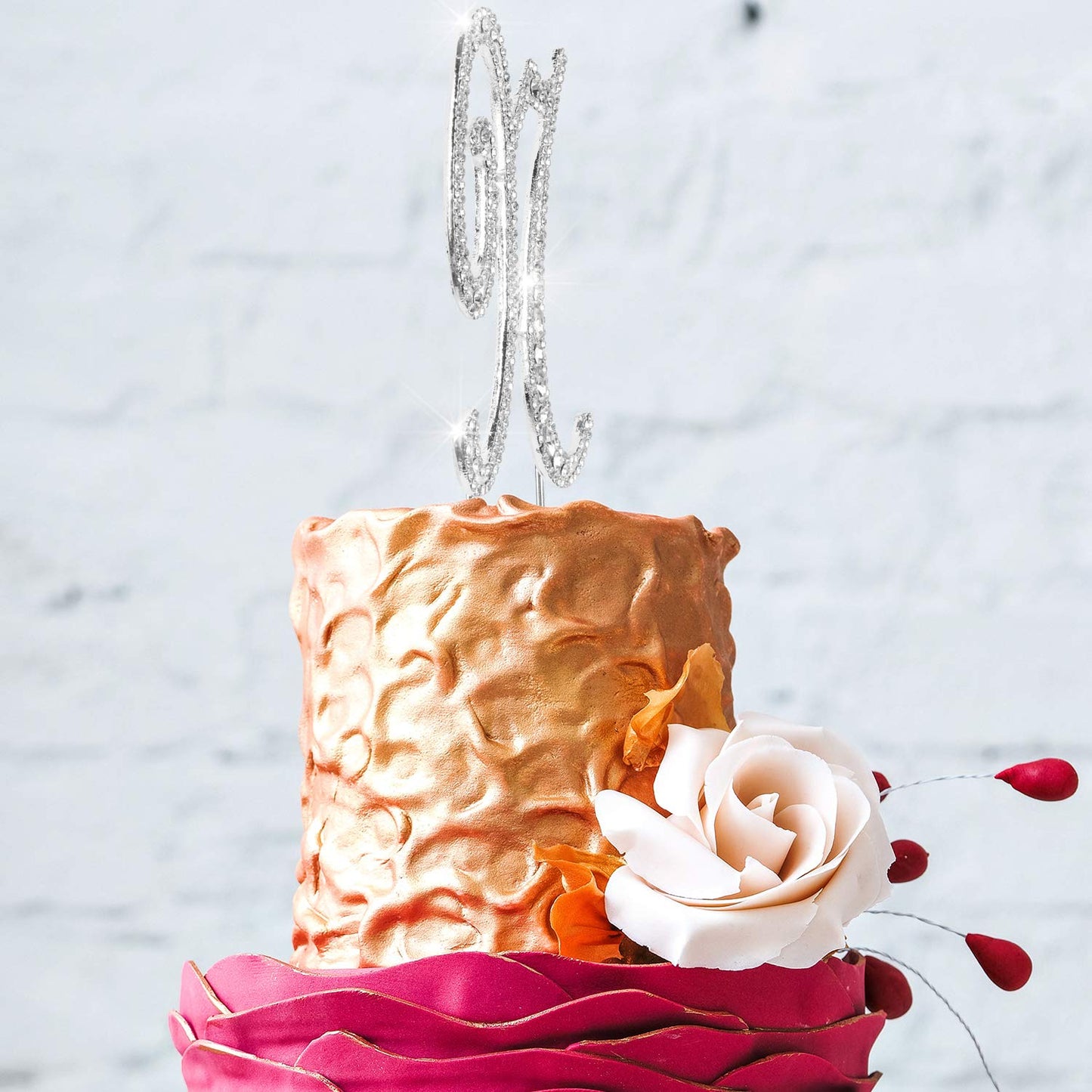 LINGPAR Letter N Cake Topper Rhinestone Crystal Silver for Wedding Anniversary Birthday Party Decoration