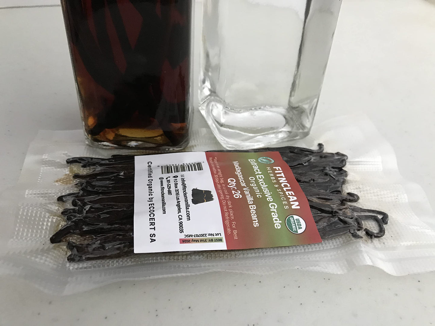 FITNCLEAN VANILLA Organic Madagascar Vanilla Beans Extract Grade B, 26 Count, 4.5-5.5, Non-GMO, USDA Certified