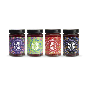 GOOD GOOD No Added Sugar Fruit Jam Variety Pack of 4 - Keto Friendly Jelly - Strawberry, Concord Grape, Forest Fruits and Blackc