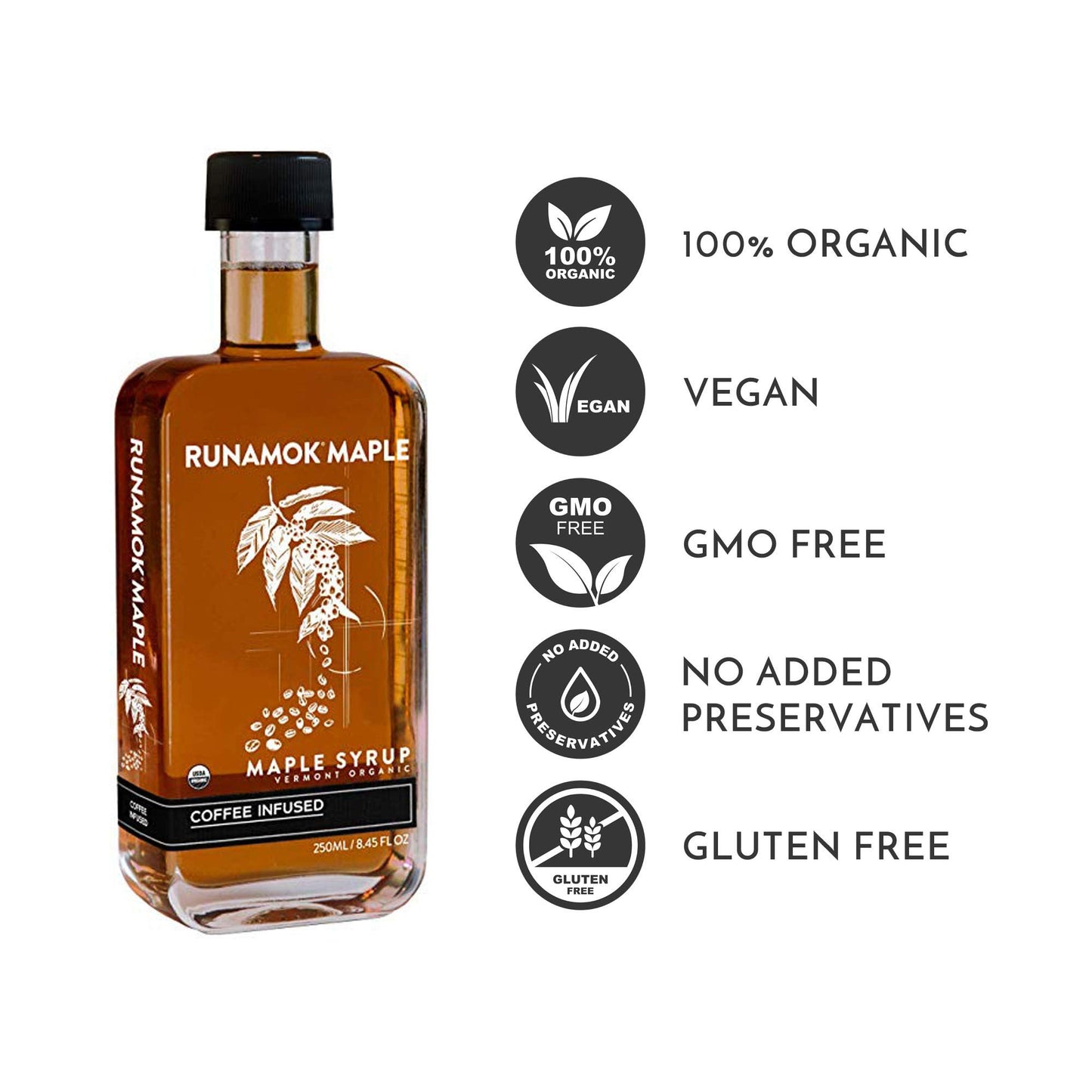 Runamok Coffee Infused Maple Syrup - Authentic Vermont Maple Syrup, 8.45 Fl Oz (250mL)