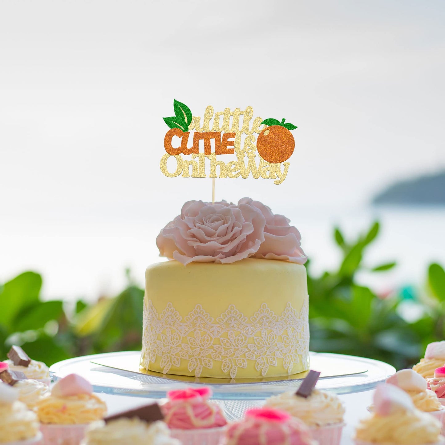 1Pc Little Cutie Is On The Way Cake Topper Glitter Orange Cake Topper Decorations For Cutie Kids Birthday Party Baby Shower Gend