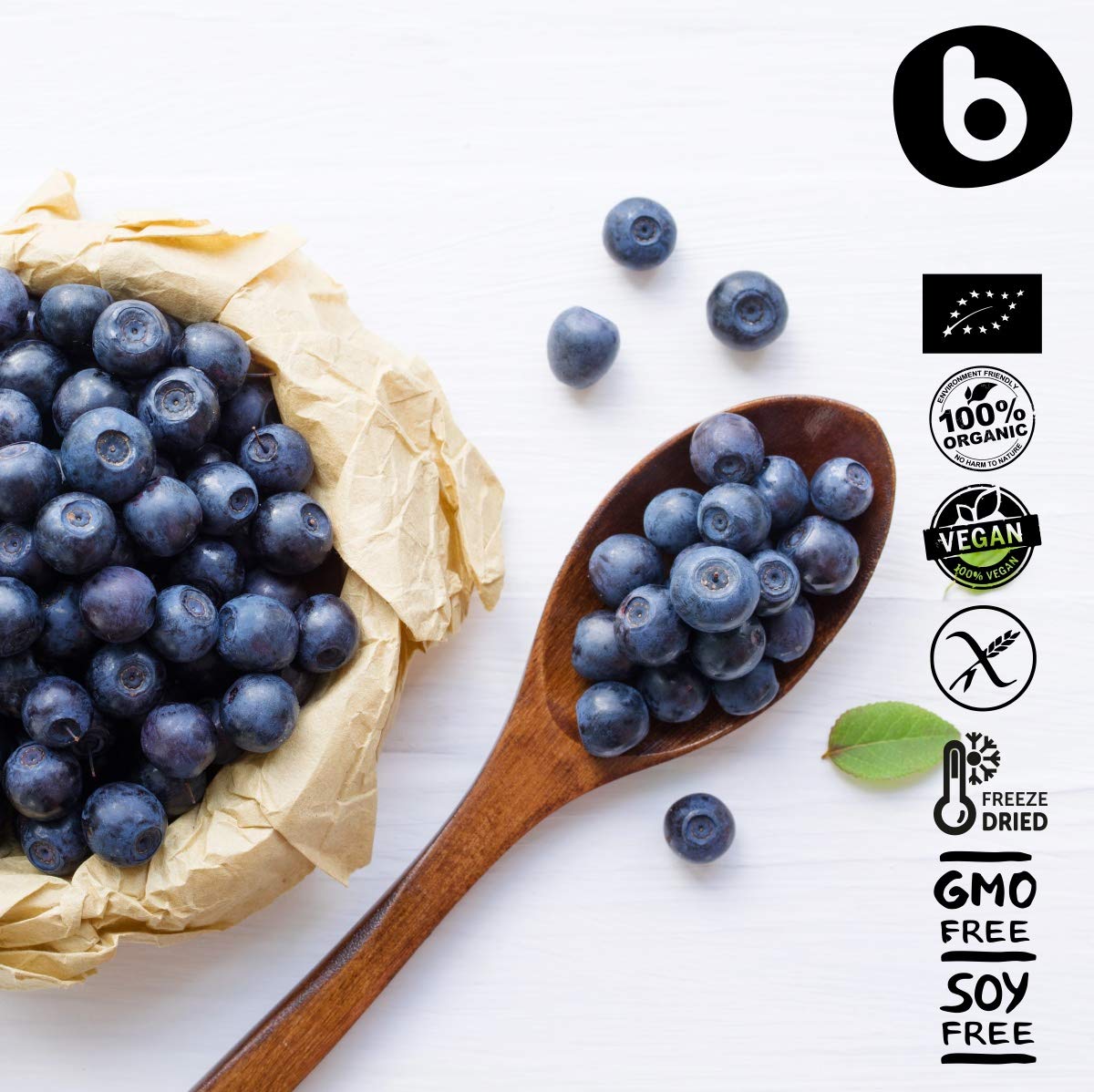 b Organic Wild Blueberry Powder - High in Anthocyanins - 2.65oz - Vegan, Freeze Dried, Ideal for Smoothies and Baking