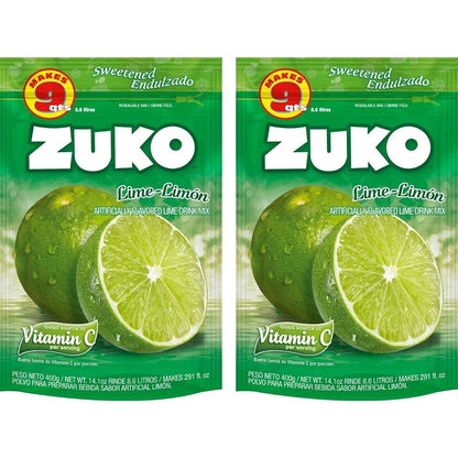 Zuko Lime Instant Powder Drink | Family Pack | No Sugar Needed | Vitamin C | 14.1 Ounce (Pack of 2)