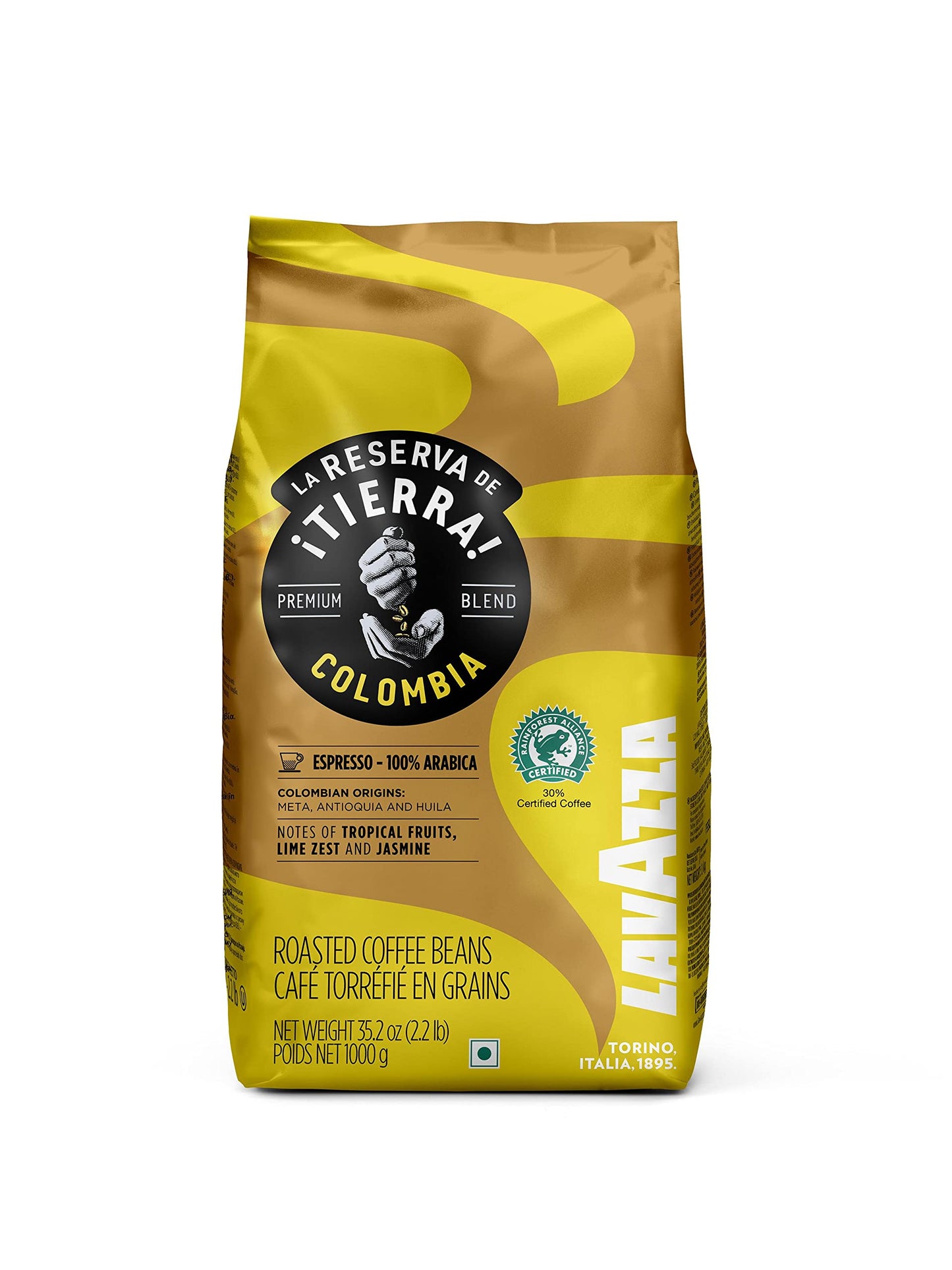 Lavazza ¡TIERRA! Colombia Whole Bean Espresso Coffee, 2.2 Pound, Notes of Tropical Fruit, Model CD-Lavazza Tierra Columbia 1kg