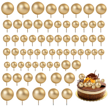66 Pcs Gold Cake Balls for Decorating - 4 Size Round Ball Cake Topper, Foam Decorations, Balloon Cupcake Toppers for Wedding Bir