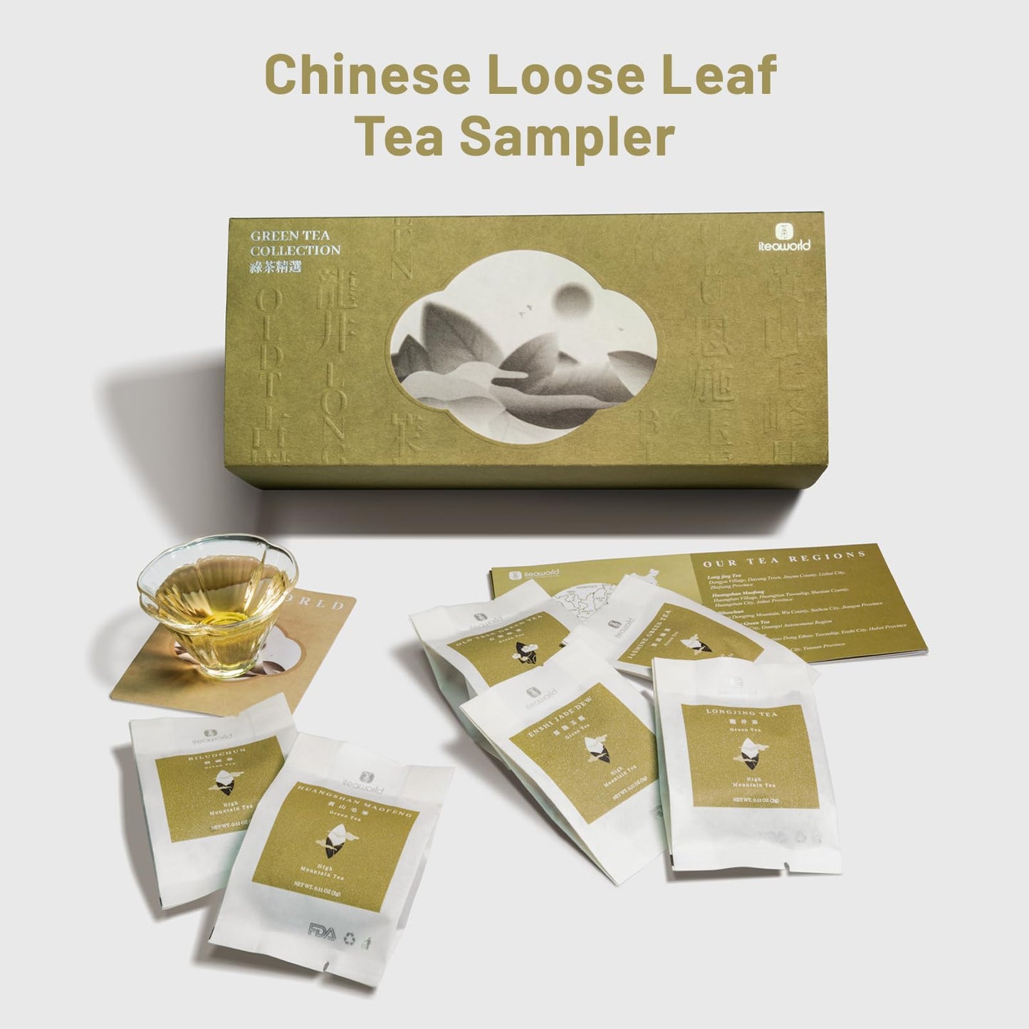 ITEAWORLD Green Tea Sampler - 6 Flavors Loose Leaf Tea Bags - 3.5oz