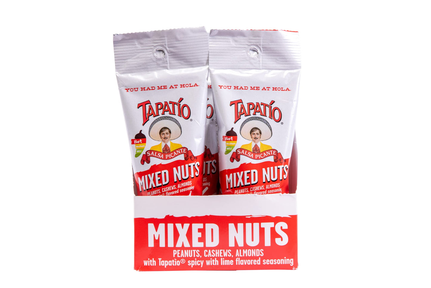 Straight Up Nuts Tapatio Mixed Nuts Snack Mix, Hot Peanuts, Travel Size, 1.5 oz Bags, 12-Pack
