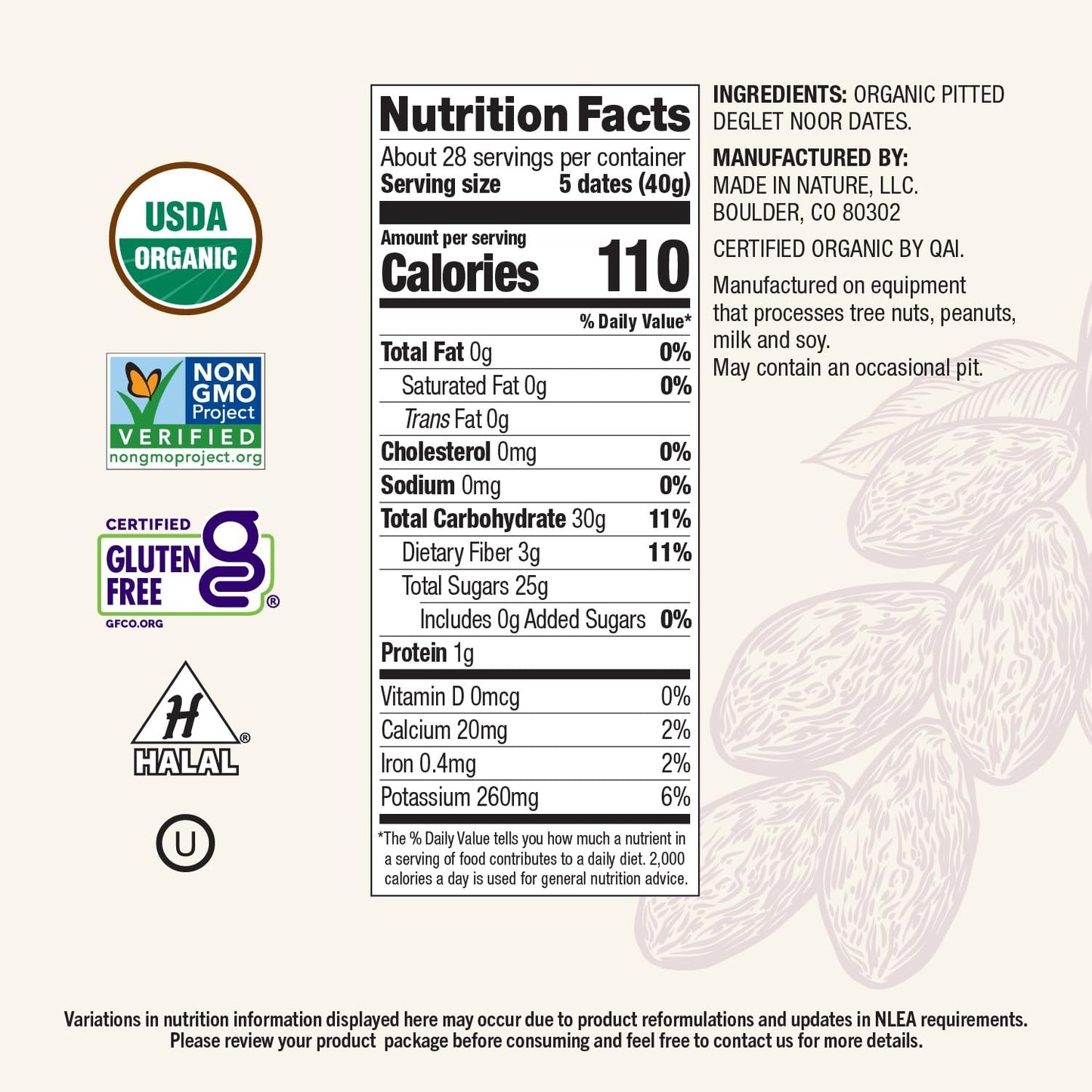 Made In Nature Organic Deglet Noor Dates – Vegan, Non-GMO, Gluten Free, 40 Ounce (Pack of 1)