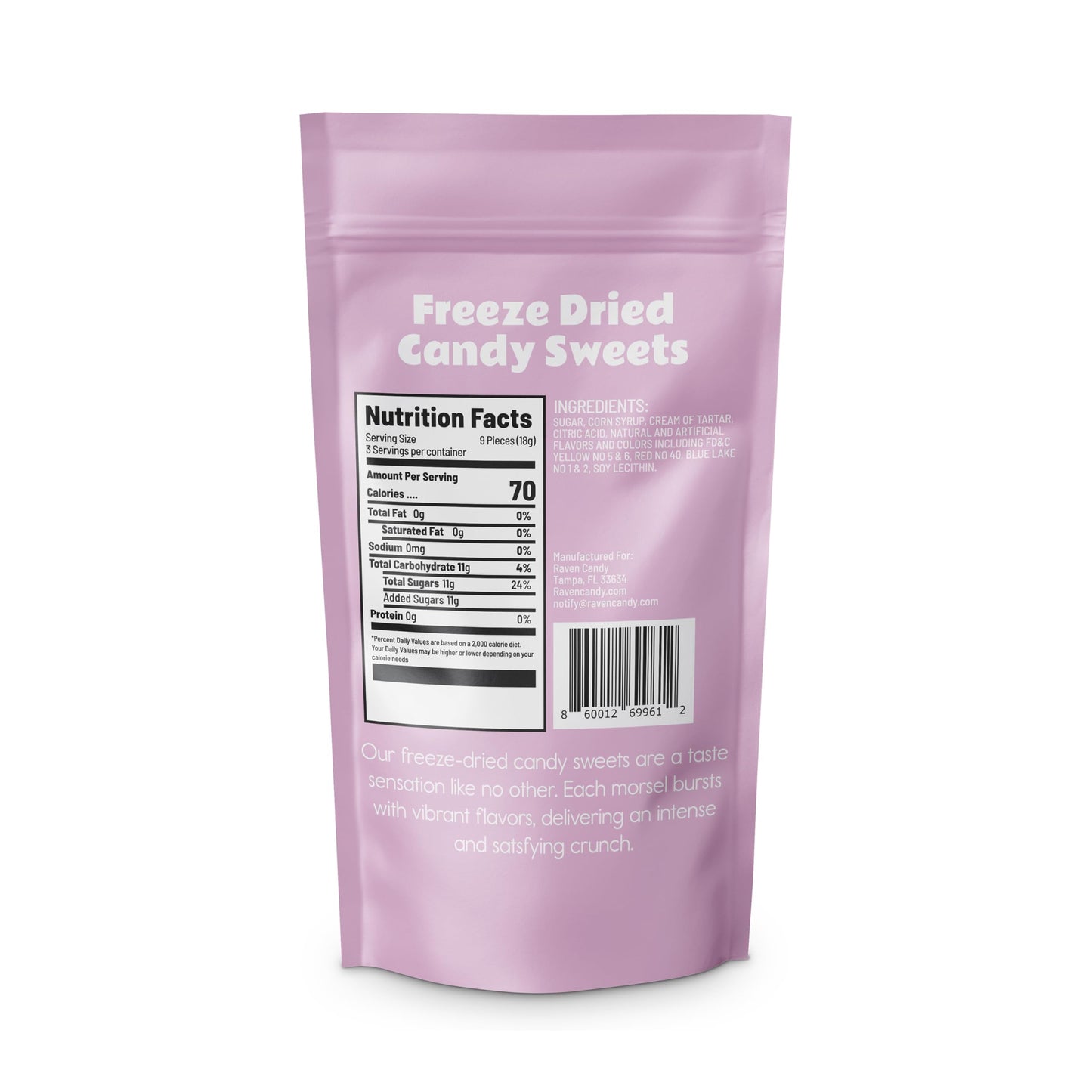Raven Candy Cotton Candy Flavored Blasts Freeze Dried Candy 1.5 oz | Crunchy & Zesty | Perfect for On-The-Go Snacking | Light &