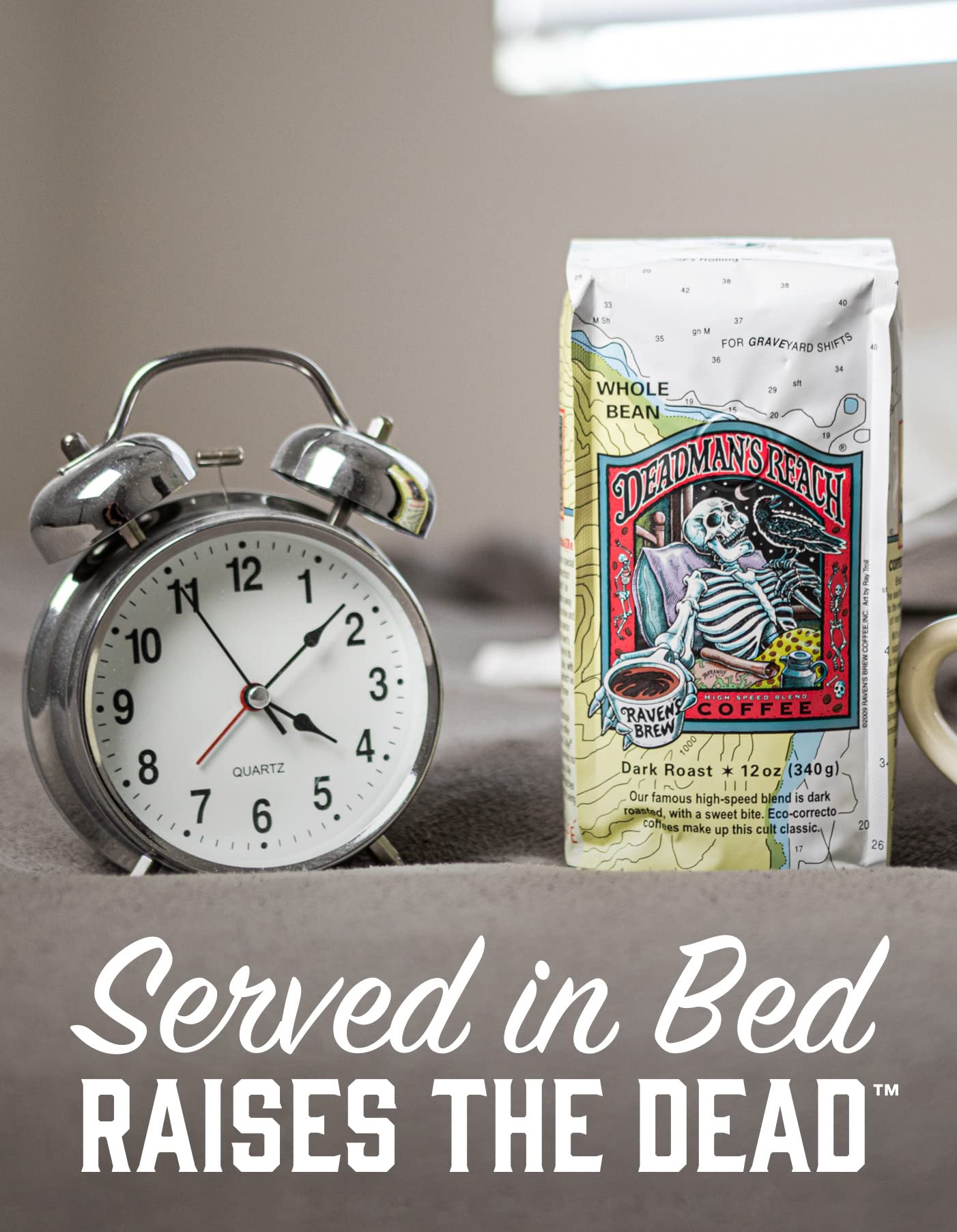 Ravens Brew Coffee Dark Roast Whole Bean, High Caffeine, 12oz, Deadmans Reach