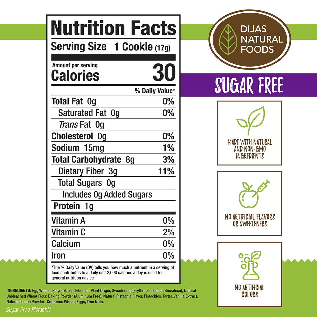 Dijas Natural Foods, Crunchy Sugar-Free Biscotti Cookie, Natural, Fat Free, Preservative Free Ingredients, Delicious Low Calorie