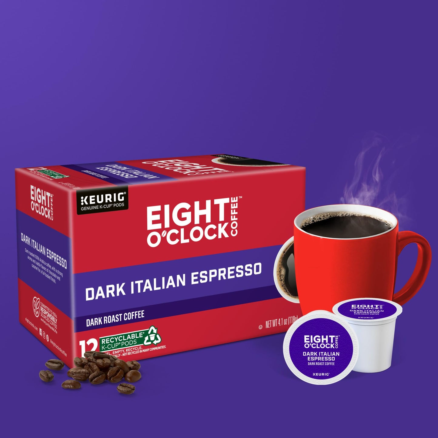 Eight O Clock Coffee Dark Italian Roast Keurig Single-Serve K-Cup Pods, Dark Roast Coffee, 72 Count