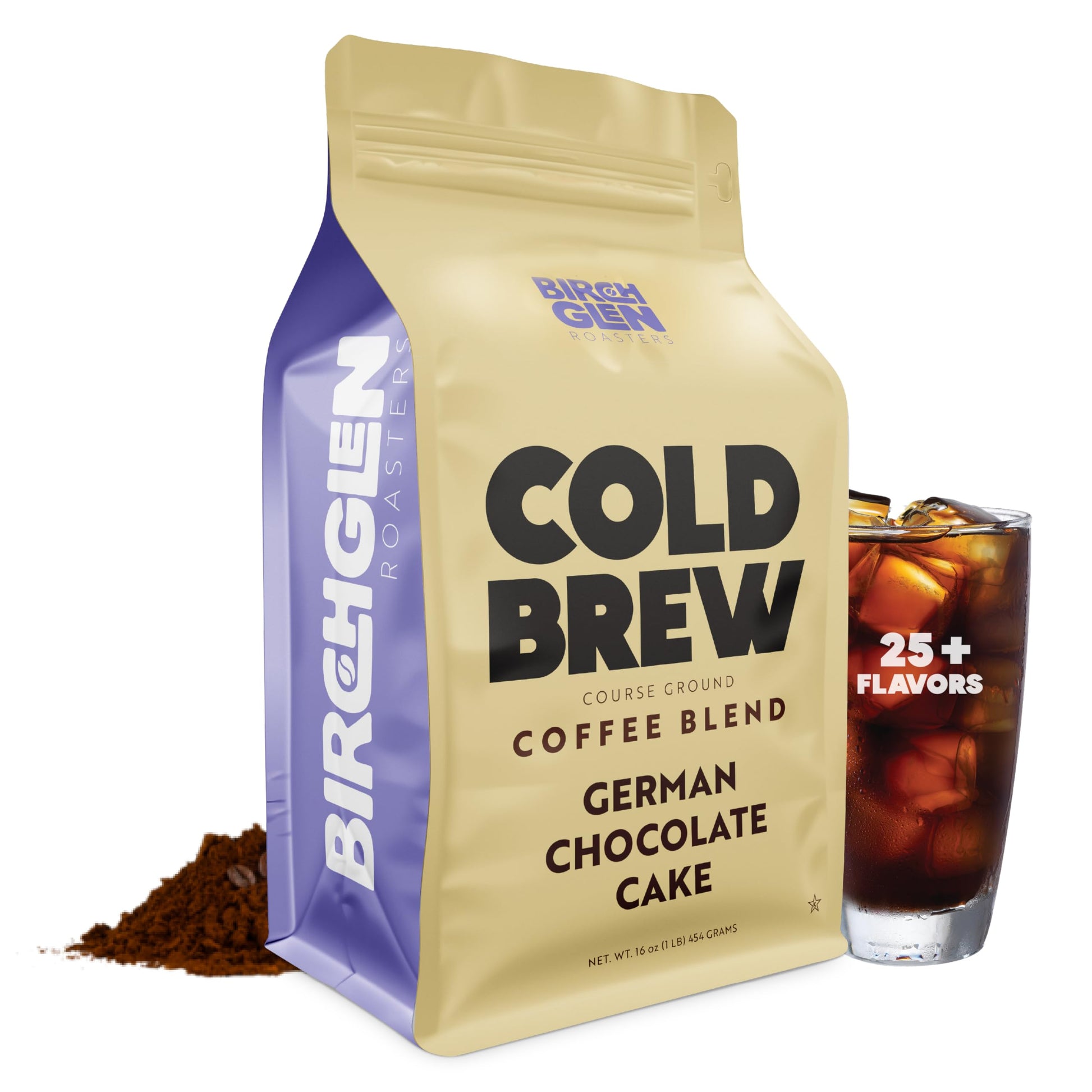 Birch Glen Roasters Cold Brew Coffee Blend, German Chocolate Cake Flavor, Coarse Ground, 16 oz Resealable Bag