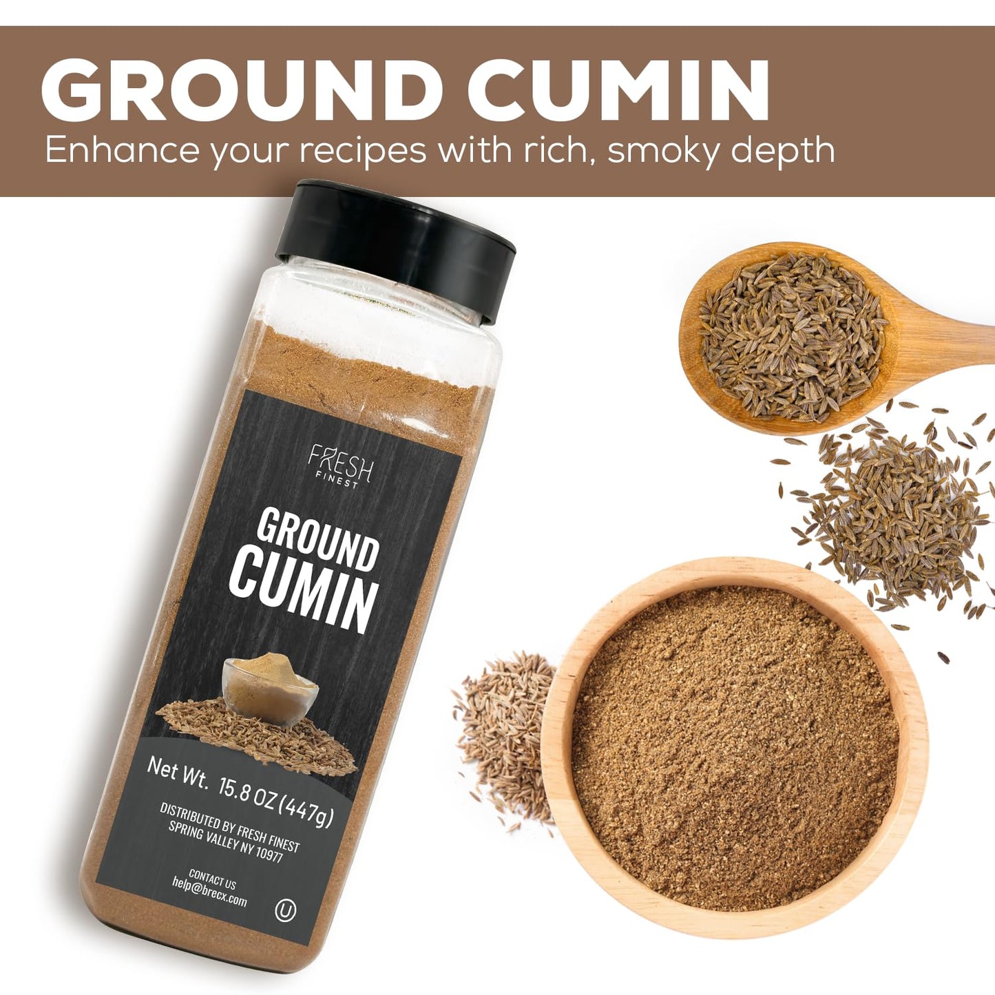Fresh Finest Ground Cumin - Premium Quality, All-Natural, Non-GMO, Gluten-Free, Kosher - 12oz