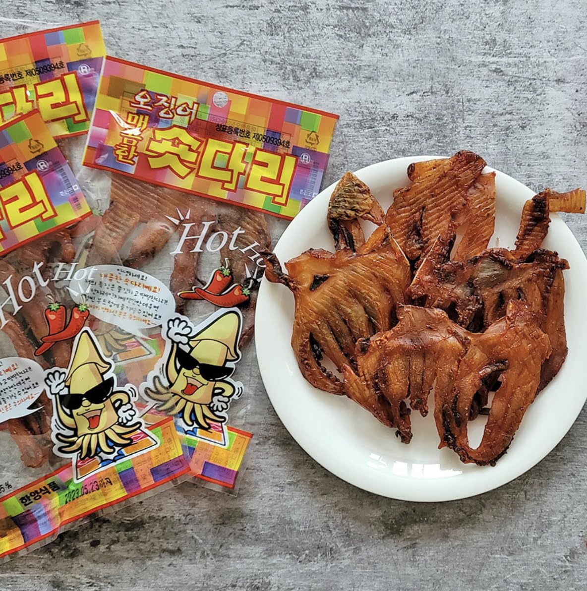 Korean Spicy Flavor Dried Squid Legs - Chewy Texture, Sweet & Salty Taste, Perfect Drinking Snack, 0.7Oz (20G), Pack Of 5