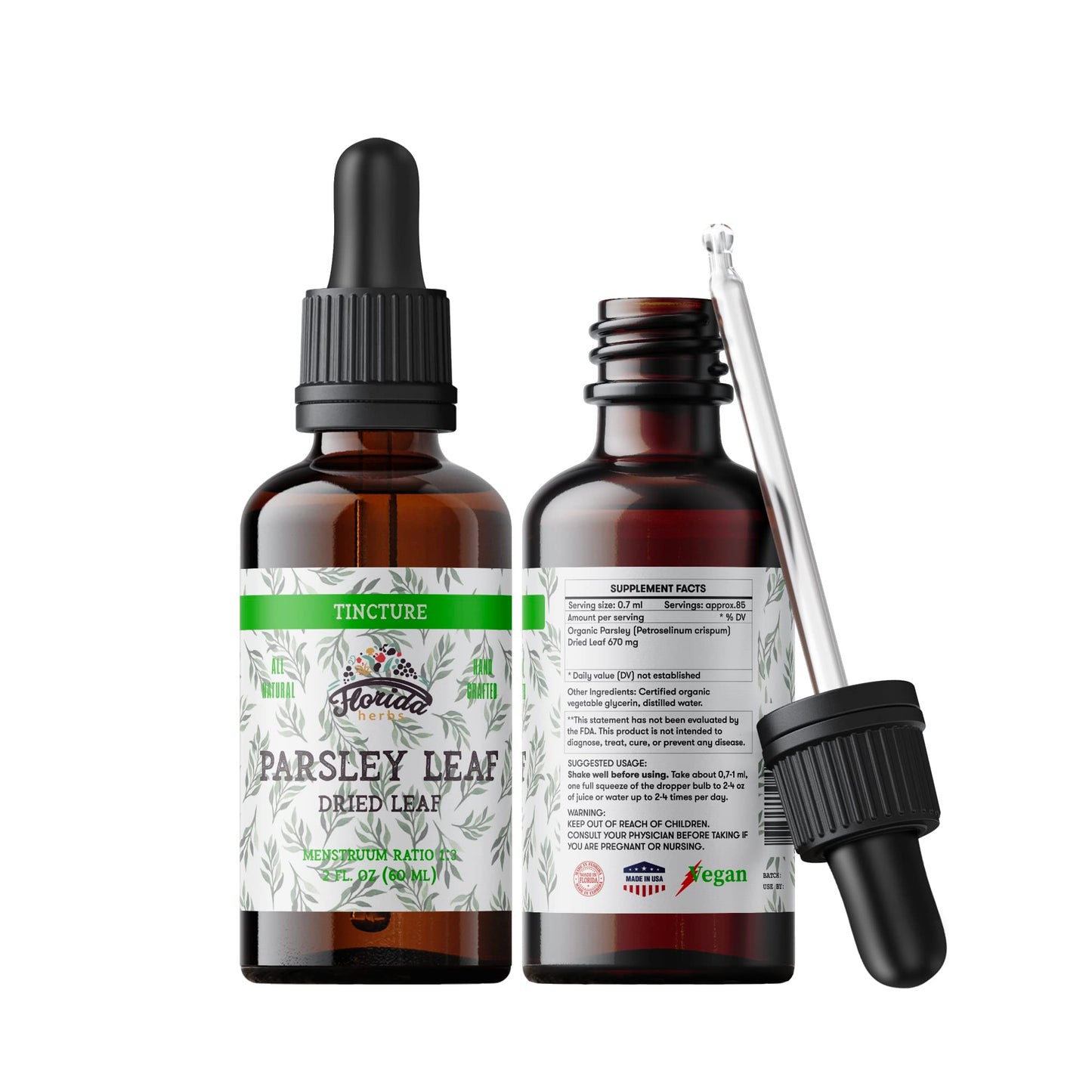 FLORIDA HERBS Parsley Leaf Tincture, Organic, Alcohol-Free, 2 Fl Oz, Non-GMO, Cold-Pressed Vegetable Glycerin