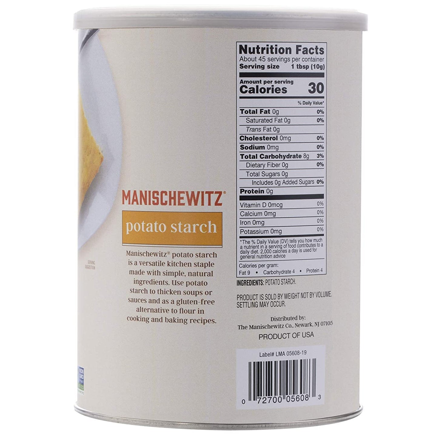 Manischewitz Pure Potato Starch, 16Oz (1Lb Resealable Container) Gluten Free, Non Gmo, Kosher (Including Passover)