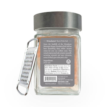 NATIERRA Himalania Himalayan Rock Pink Salt Glass Jar with Grater | Unrefined & Non-GMO | 7 Ounce