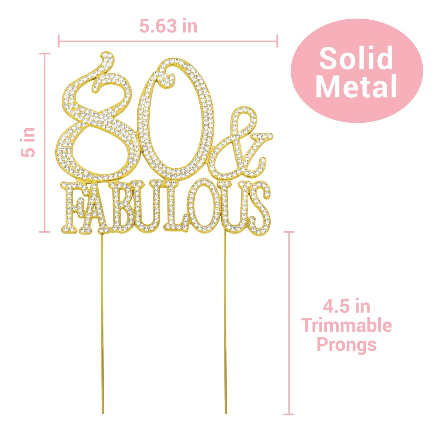 Crystal Creations 80 Cake Topper - Gold Metal, Sparkly Rhinestone Decoration, 1 Count, 80th Birthday Party Centerpiece