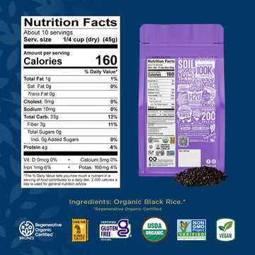 Lundberg Organic Rice, Black Pearl - Whole Grain Gourmet Black Rice for Healthy Meals, Vegan Food, Certified Gluten-Free Rice, P