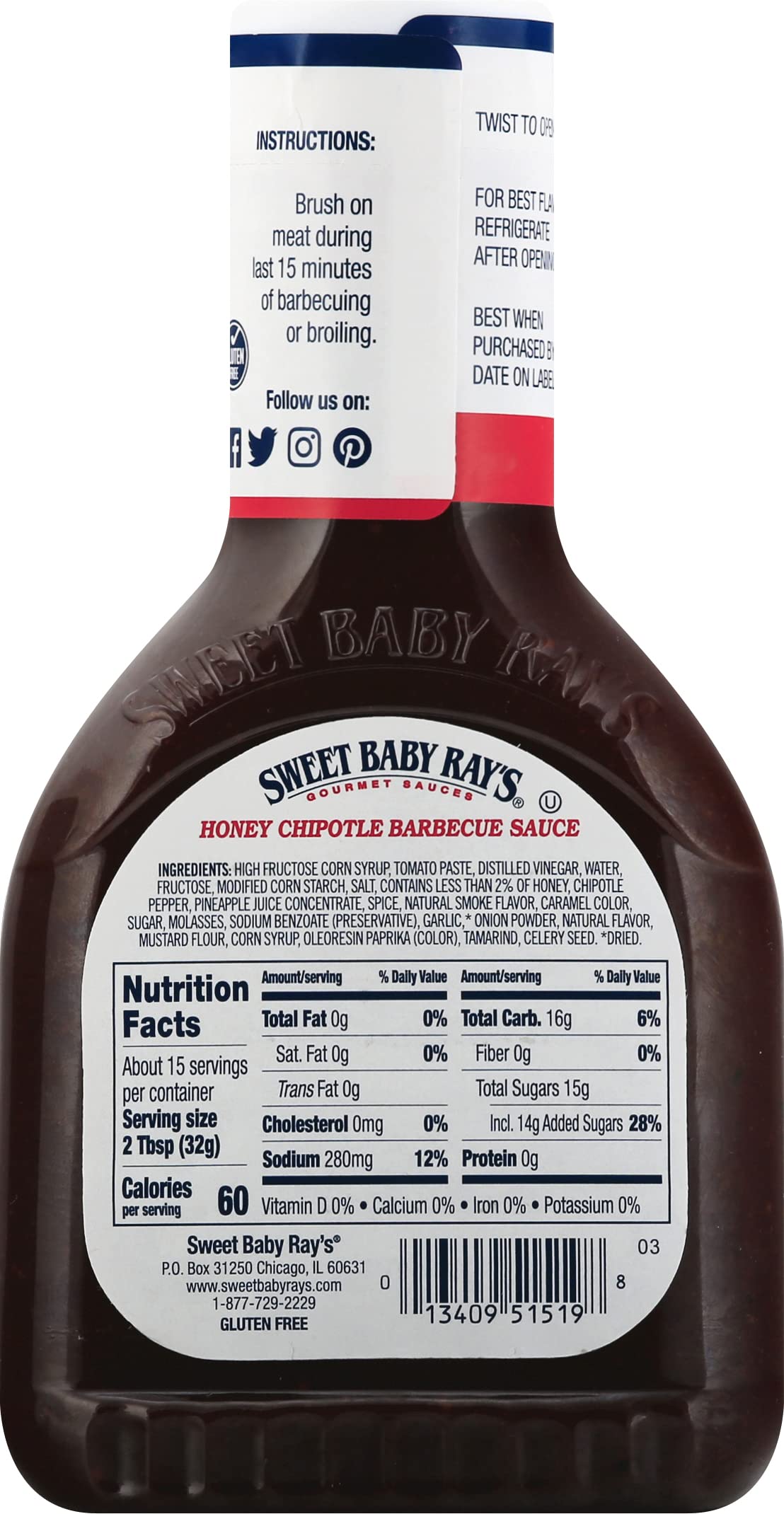 Sweet Baby Ray's Honey Chipotle Barbecue Sauce 18 Ounce (Pack of 1)