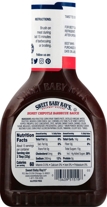 Sweet Baby Ray's Honey Chipotle Barbecue Sauce 18 Ounce (Pack of 1)