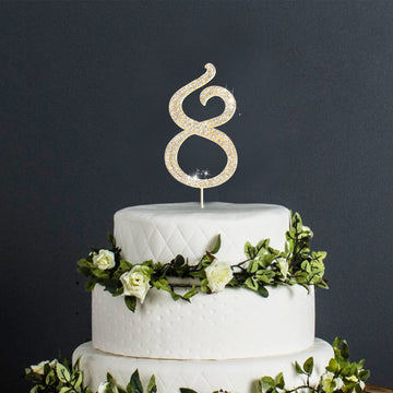 Number Cake Topper 8, Uniideco Gold Rhinestone Premium Metal Bling Bling Cake Decor, Sparkly Happy Birthday Wedding Anniversary