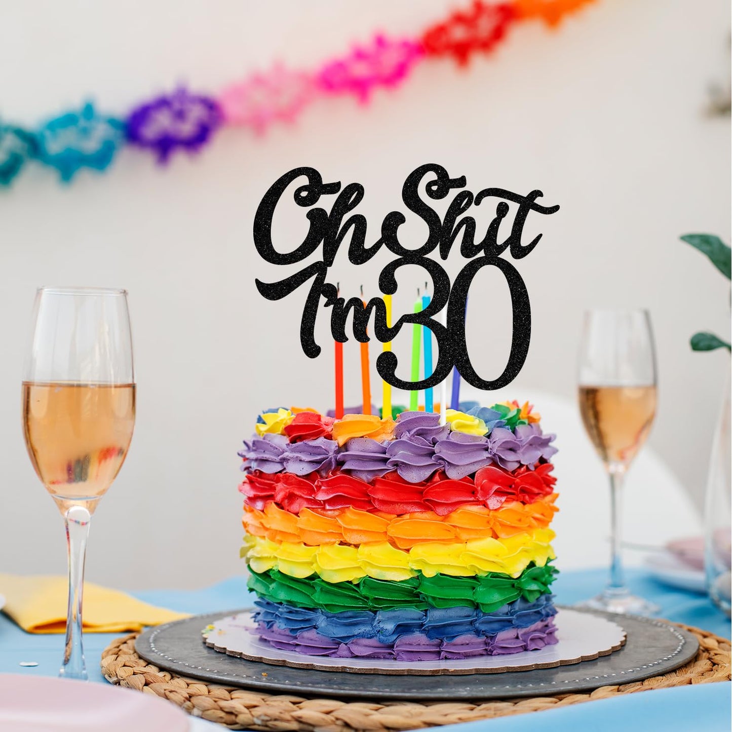 We Can Bearly Wait Cake Topper, Black Glitter, 30th Birthday, Model WE--0404