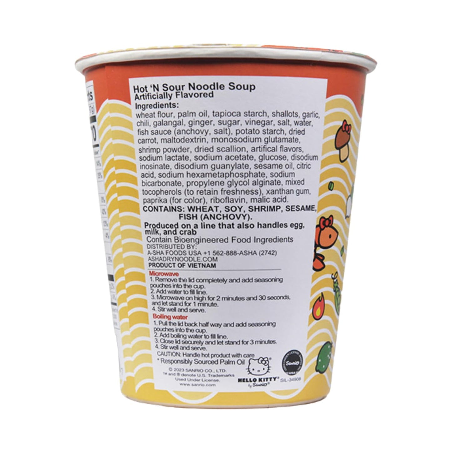 Hello Kitty Instant Ramen Noodle Cup | 6 Pack | Hot And Sour Flavor | Premium Microwaveable Ramen Soup Mix, Asian Snacks