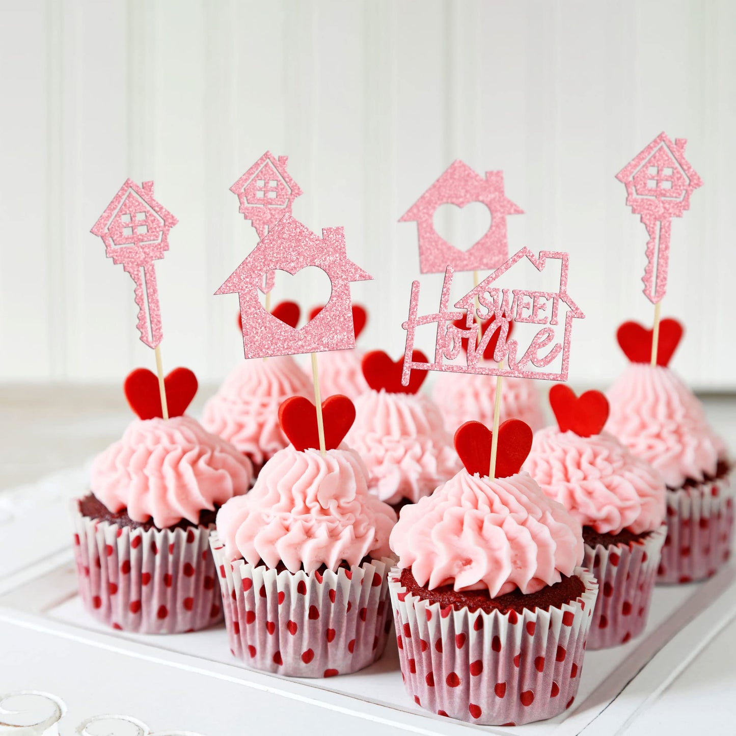 Gyufise Cupcake Toppers - 24 Pack Glitter Key Housewarming Picks, Pink, Paper, Model ZN0169-1-P