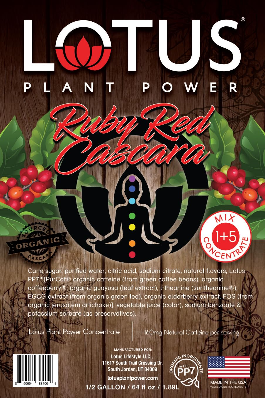 Lotus Plant Power Ruby Red Cascara Energy Drink Concentrate, Natural Caffeine, 64 fl oz, Pure Cane Sugar