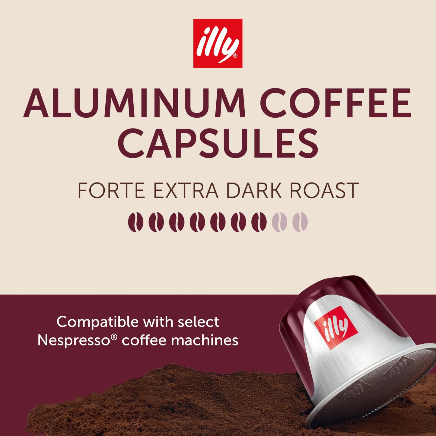 Illy Aluminum Espresso compact pieces for Nespresso - Intenso Bold Roast Coffee - 10 Count (Pack of 5) - Full of Flavor, Notes of Cocoa