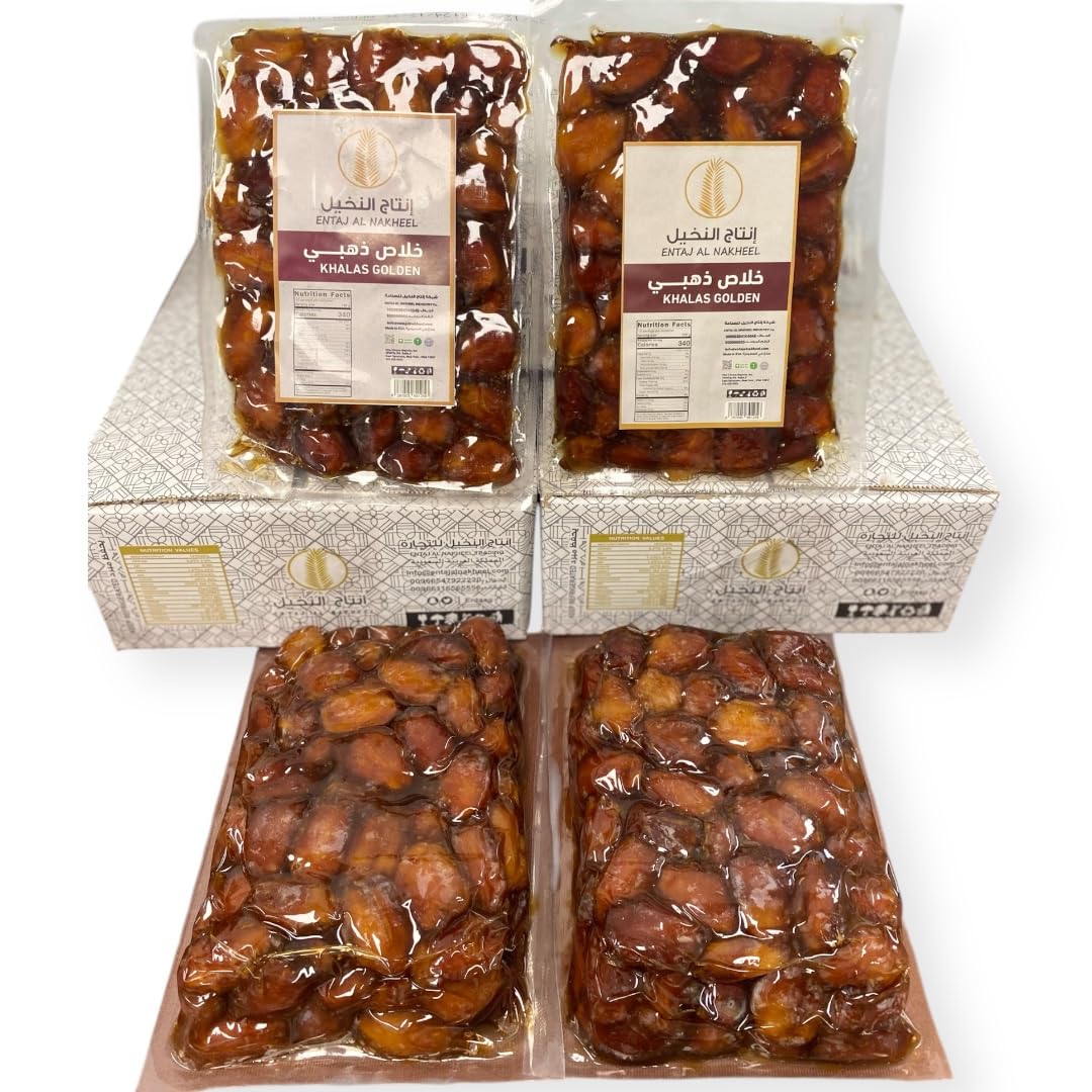 Golden Khalas Saudi Dates - 4 Pack-Box 8.8 Lbs Premium, Juicy & Naturally Sweet | Soft Texture, High Fiber & Antioxidants Dried