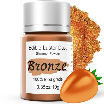 Bronze Luster Dust Edible Glitter for Cakes Cocktails - 10g Colaele Edible Shimmering Dust for Chocolates, Metallic Food Colorin